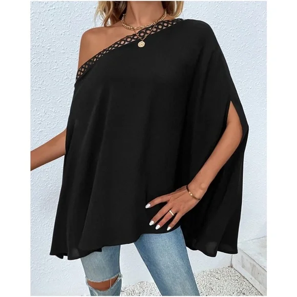 Black One Shoulder Blouse - Picture 2 of 6